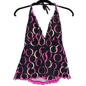 Y2K Retro Geometric Halter Top – Mod Pink & Black
